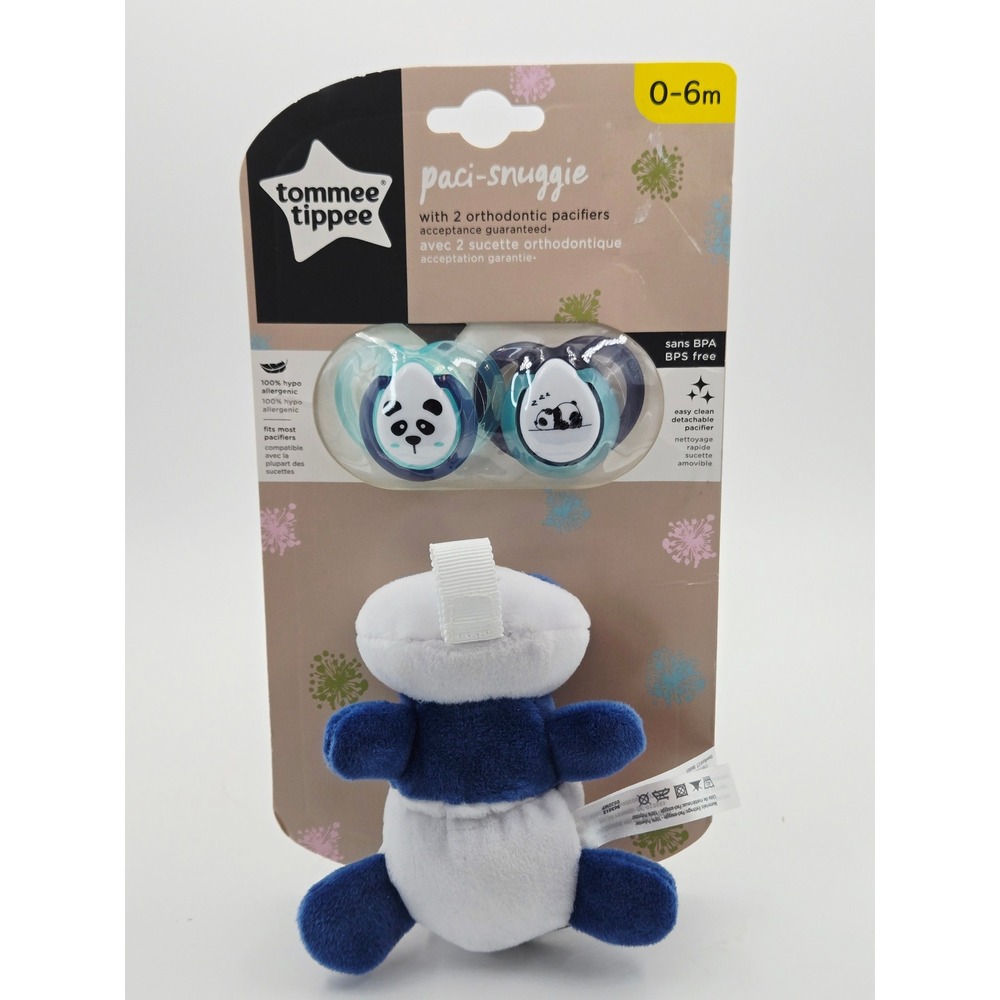 Tommee Tippee Paci-Snuggie Panda Plush with 2 Orthodontic Pacifiers 0-6m Blue